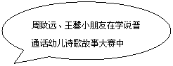 椭圆形标注: 周致远、王馨小朋友在学说普通话幼儿诗歌故事大赛中

